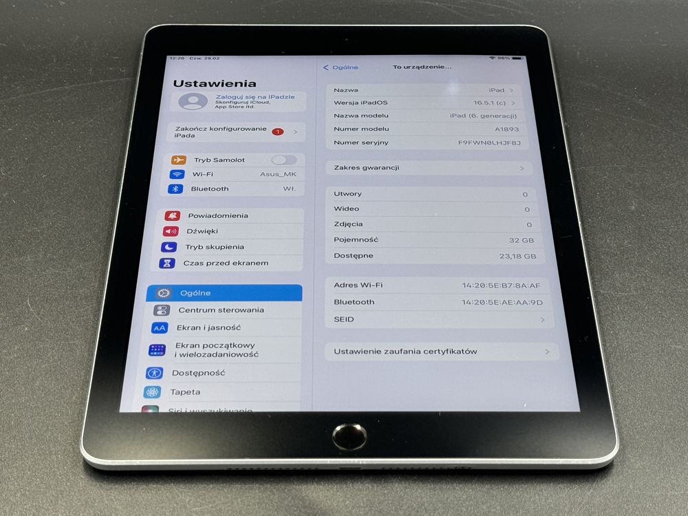 iPad 6. gen. 32GB (A1893) - faktura VAT 23%