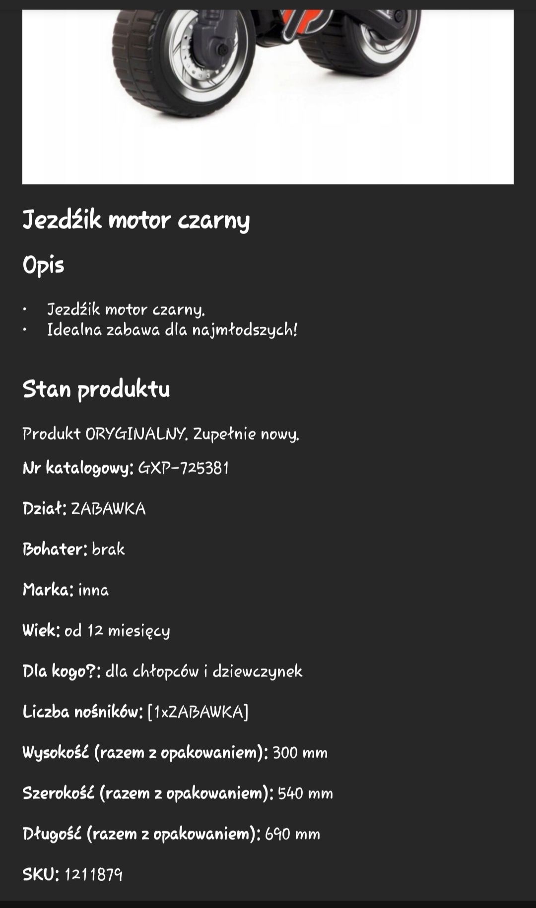 Motorek jeździk biegówka stabilny plastikowy