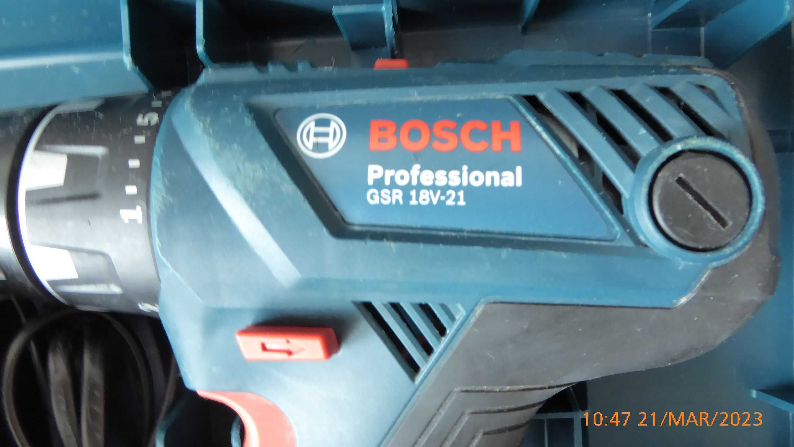 Wkrętarka 18V Bosch GSR 18V-21 z 2Ah aku.,ładowarką, walizką+ gratis.