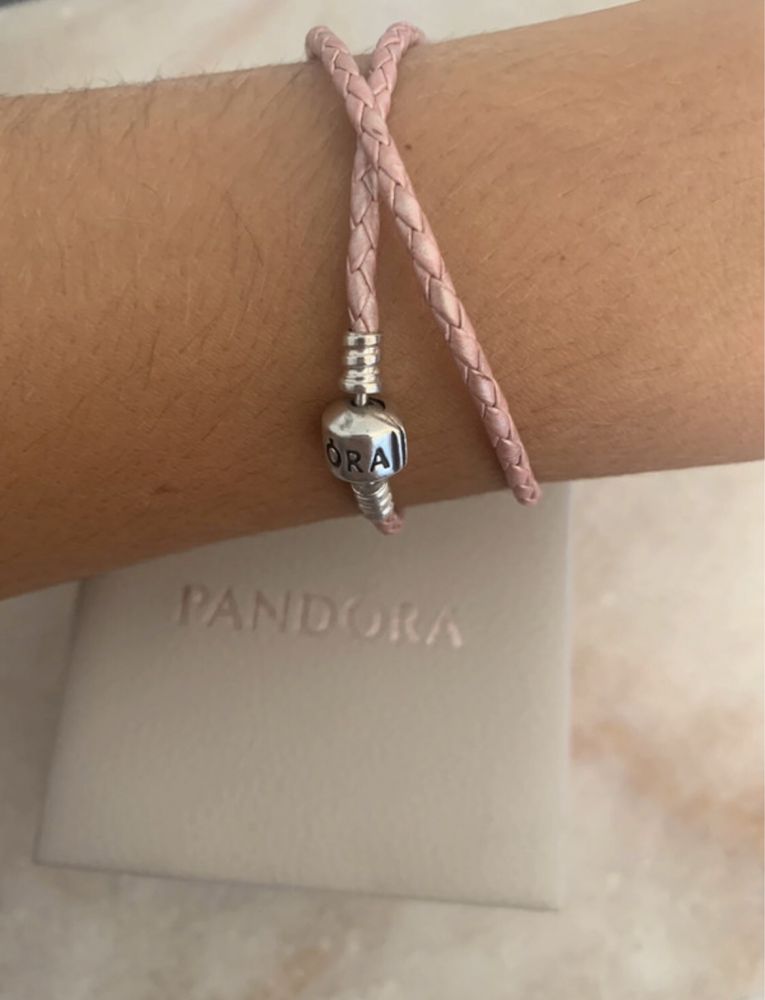 Pandora Duplo pulseira de couro rosa , como novo