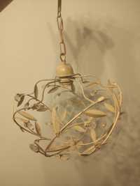 Żyrandol klosz dekoracyjny liście kryształki kremowy metalowy