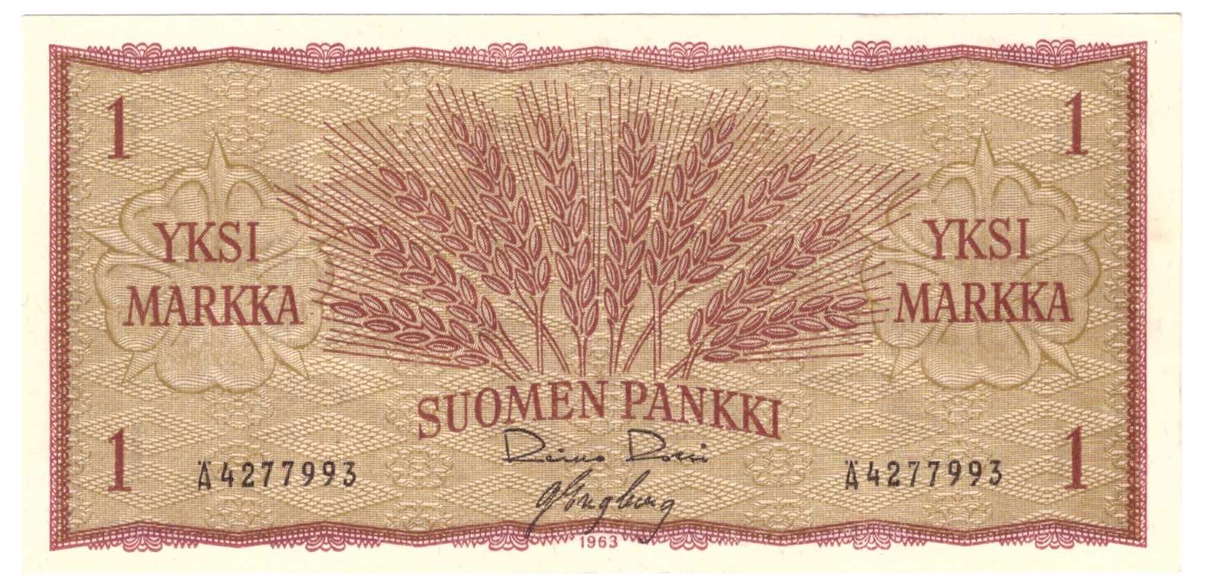 Finlandia, banknot 1 marka 1963 - st. -2/+3