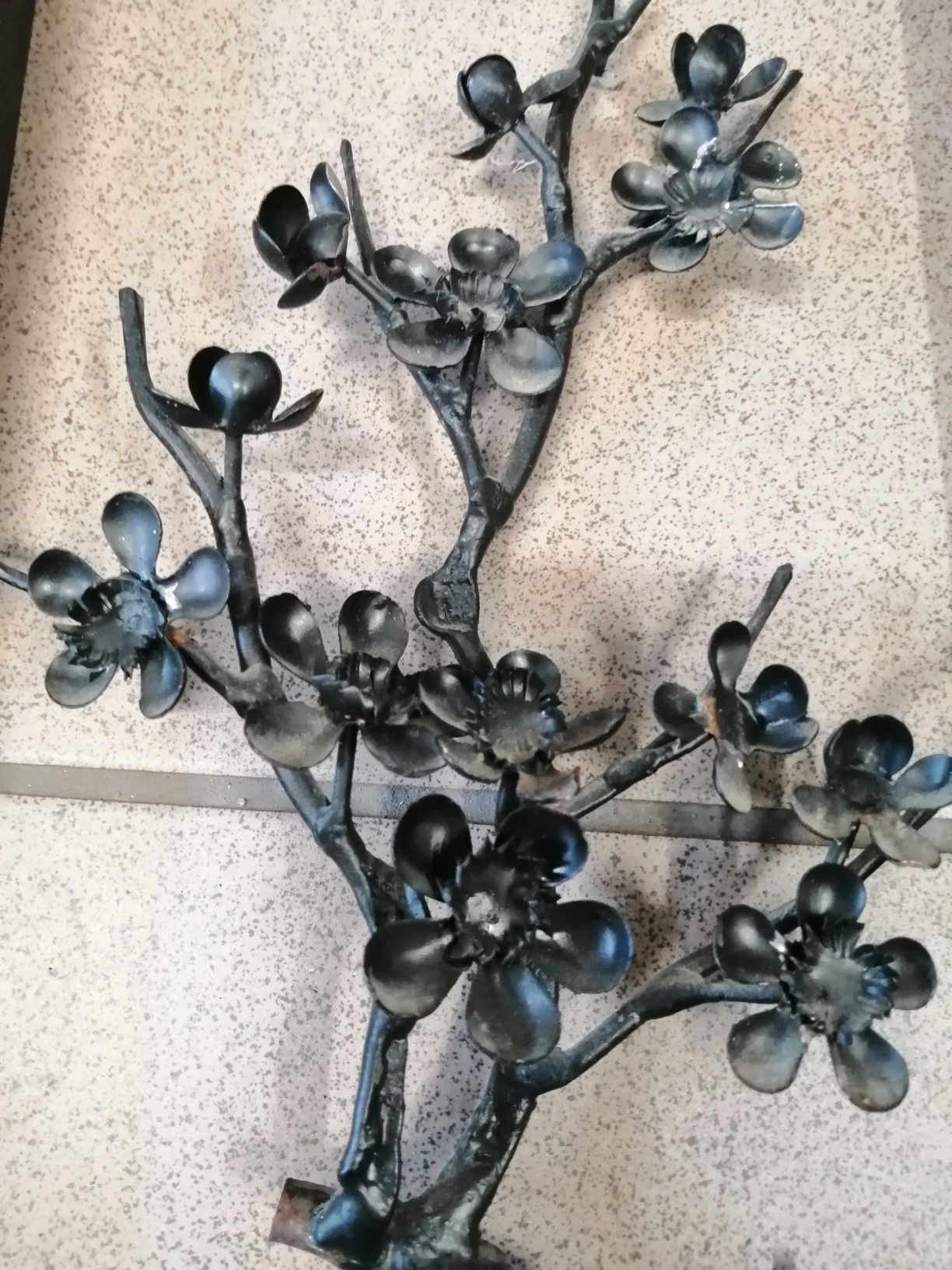 Kwiat ramka drewno metal ozdoba sztuka