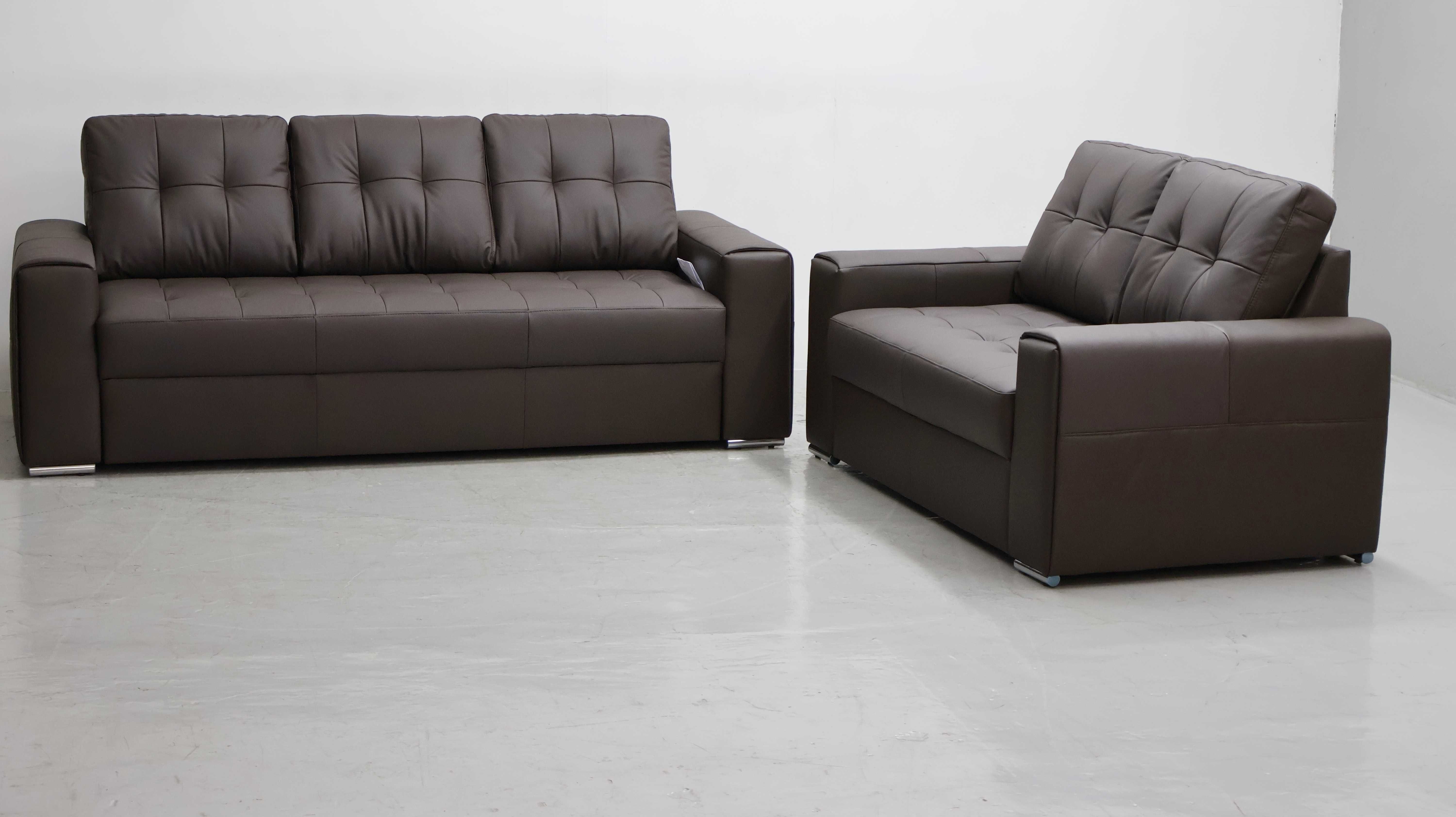 KOMPLET 3+2 sofy, kanapy, zestaw brązowa skóra naturalna 1006