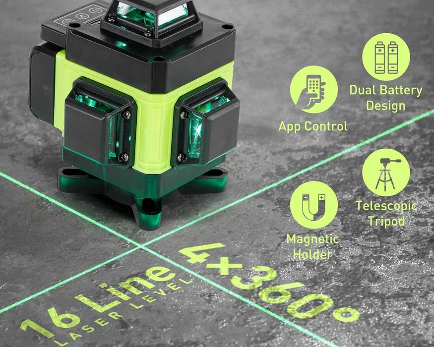 NOWY Laser Krzyżowy 4D 16 Linii Zielony SAMOPOZIOMUJĄCY Pilot Statyw