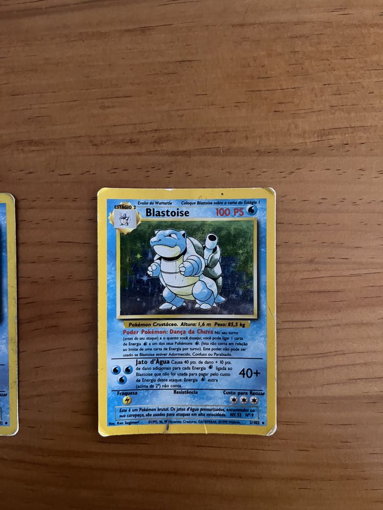 Conjunto de cartas Pokemon Squirtle, Wartortle e Blastoise