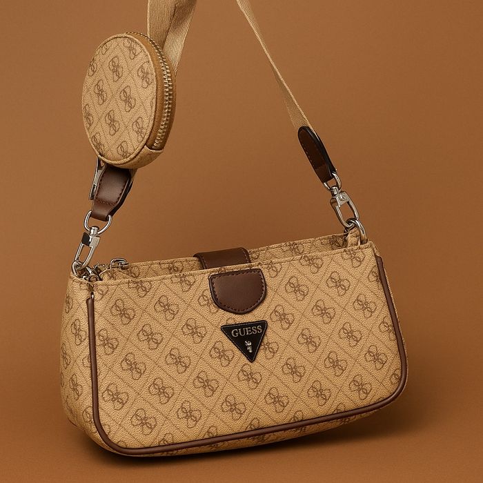 Torebka guess na co dzień listonoszka Ala nerka przez ramię beżowa
