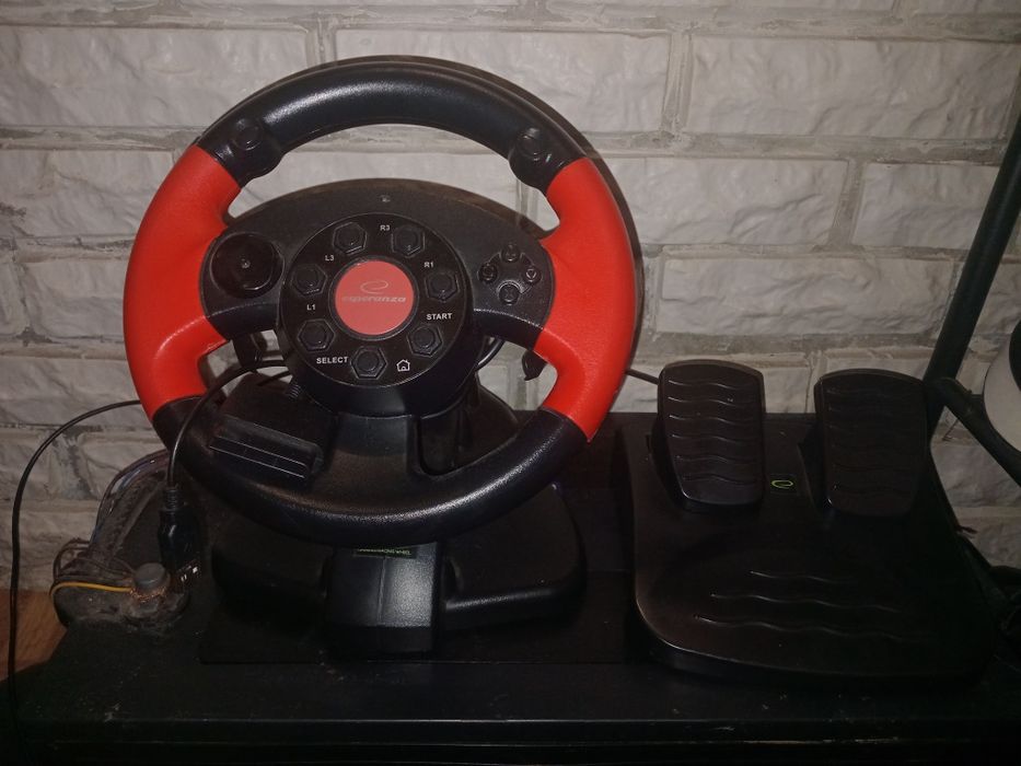 Дротове кермо Esperanza USB PC/PS3/PS2 Black/Red (EG103)