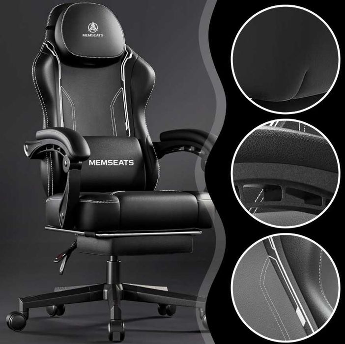 Nowy Fotel Gamingowy Pikowany Premium Biurowy Obrotowy Podnóżek +Masaż