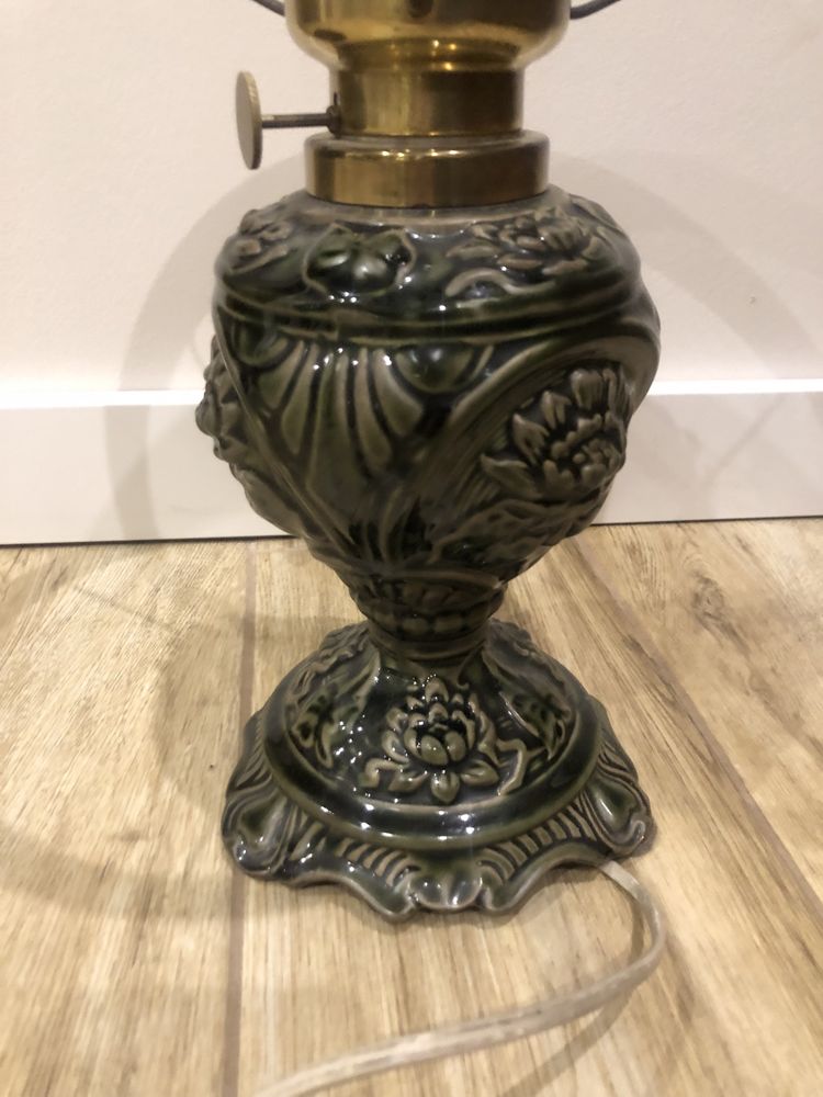 Lampa lampka nocna elektryczna ala naftowa porcelanowa zieleń zielona