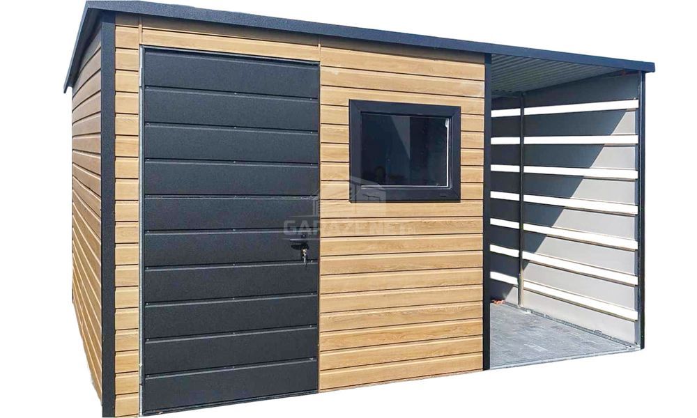 SCHOWEK DOMEK OGRODOWY 2X2 M + Wiata - Drzwi Okno Winchester TS757