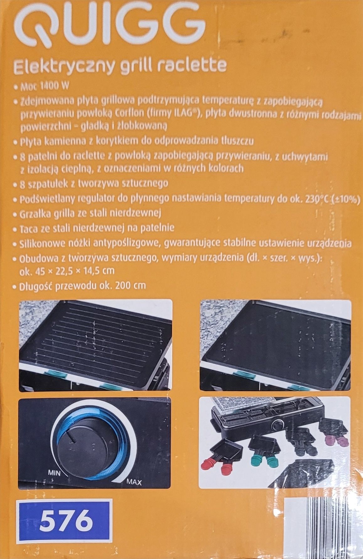 Grill elektryczny stołowy RACLETTE Quigg 1400Wl