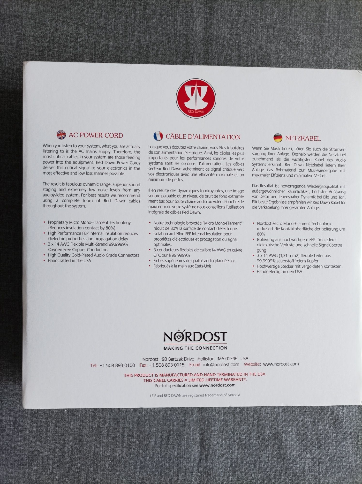 Nordost RED DOWN - kabel zasilający 1,5 m Hi-End -Made in USA