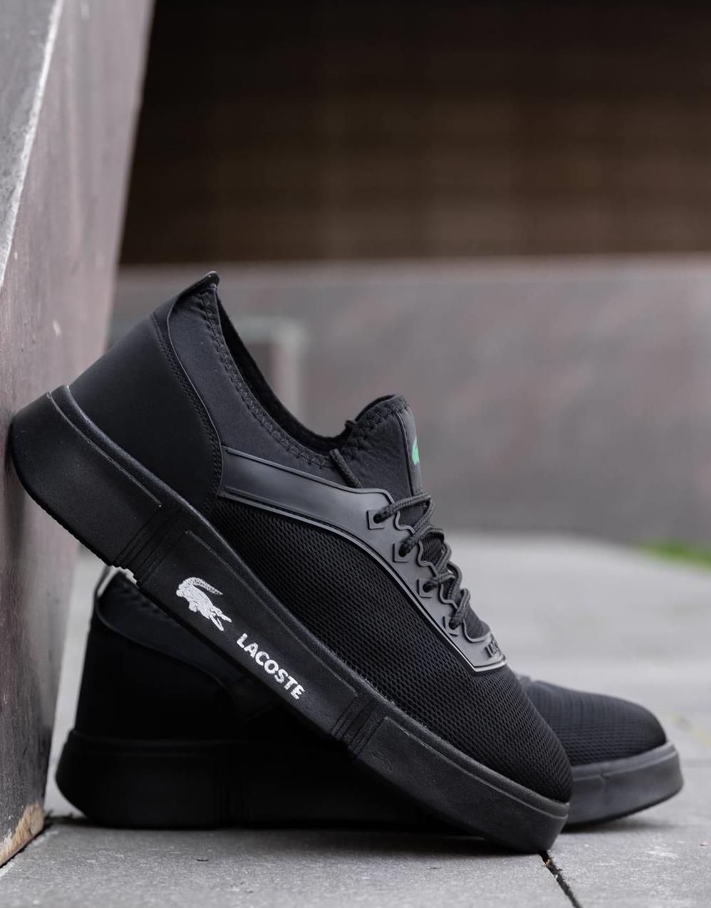 Кроссовки Lacoste мужские черные лакоста, летние кеды сетка