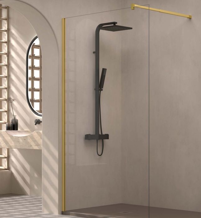 Painel duche fixo vidro temperado dourado mate