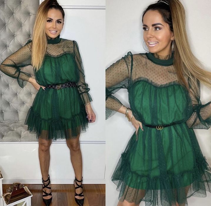 Sukienka Tiulowa ala Just Unique koktajlowa  Elegancka Falbanka