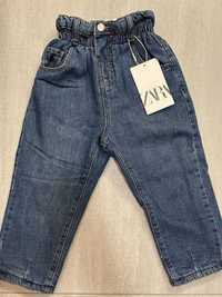 Ocieplane polarem spodnie jeansowe dla dziewczynki paperbag Zara r.98