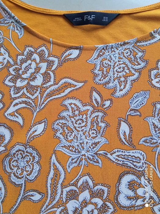 F&F 52 50 sukienka boho pachy 130cm pas musztardowa łączone materiały