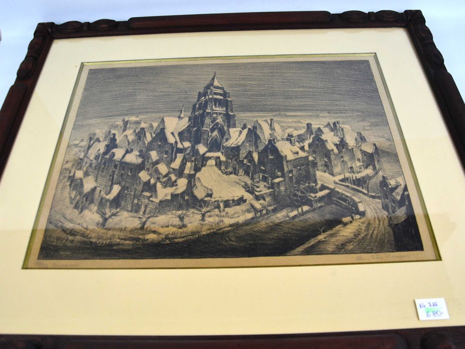 Rycina "Sneeuw" Edmond van Dooren Belgia lata 20te rama 60/47cm
