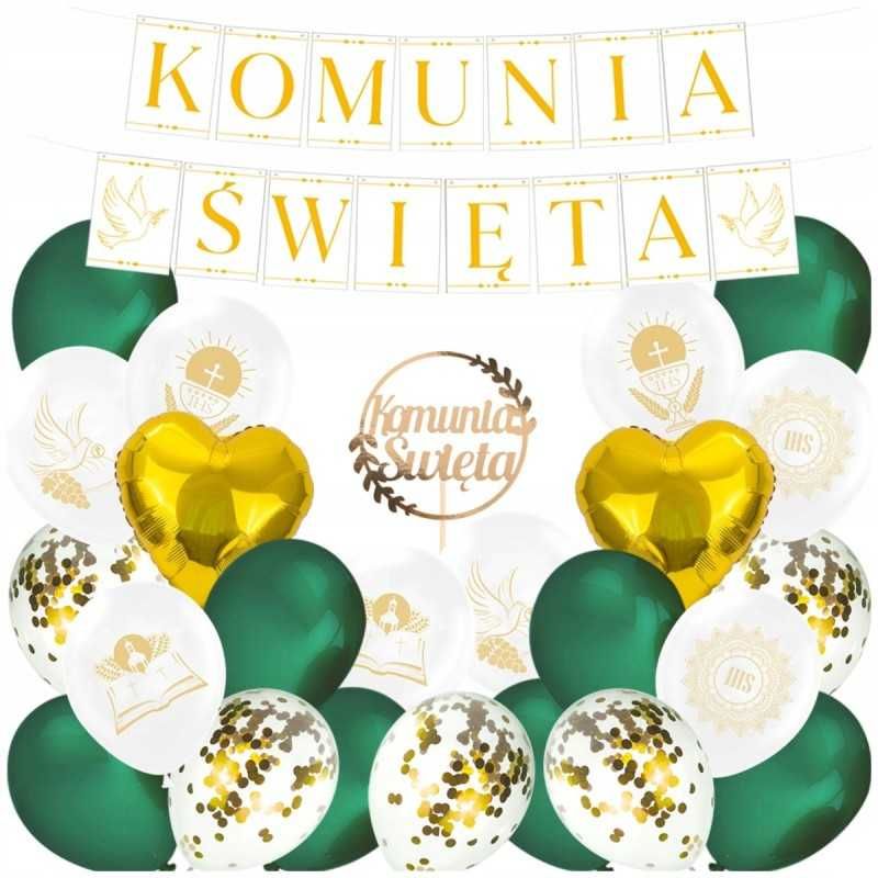 Balony Komunijne Z Banerem Komunia Święta Listki