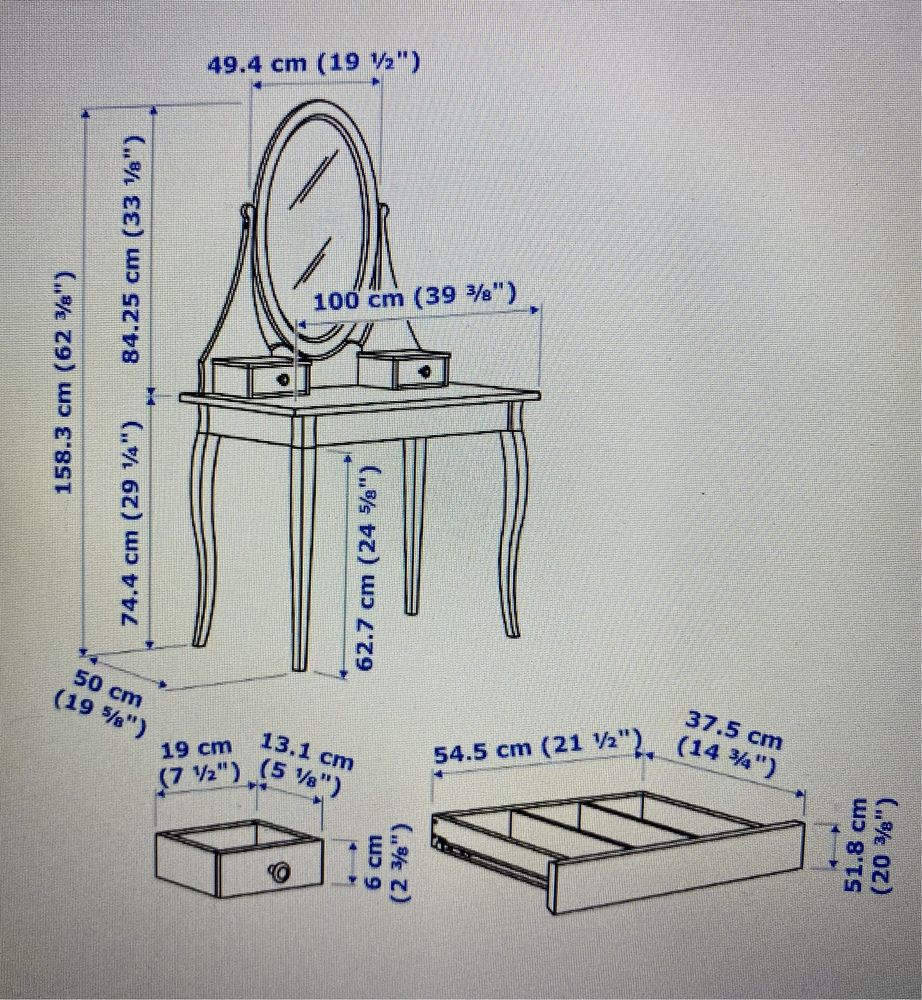 Toaletka biała z lustrem Ikea 100x50