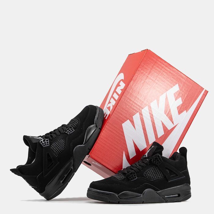 Мужские кроссовки Nike Air Jordan 4 Cat Full Black. Размеры 40-46