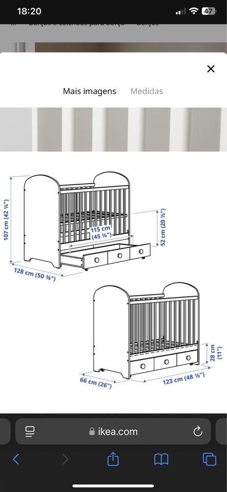 Berço bebé ikea Gonnat colchão