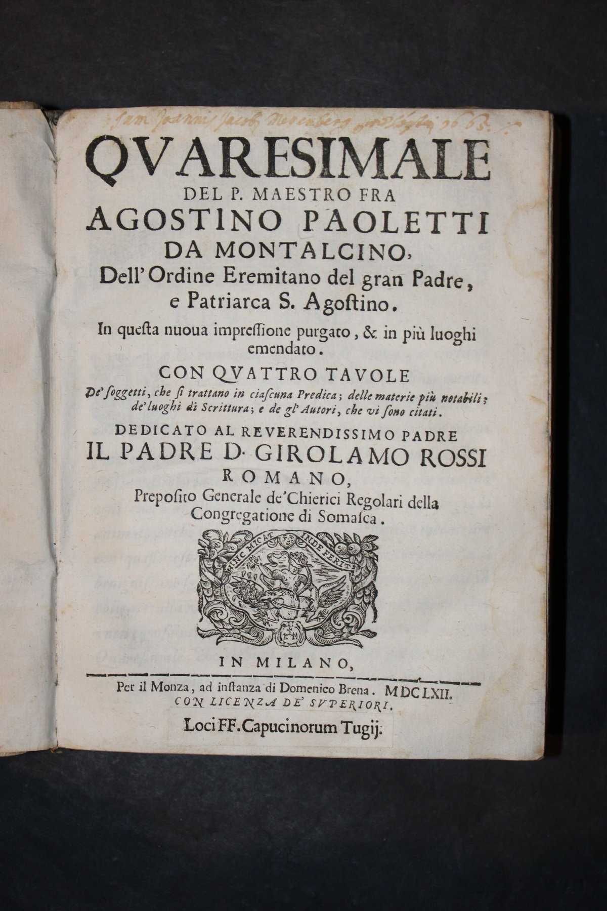 1.ª Edição RARA, do Séc. XVII, do P.e D. Girolamo Rossi Romano. 1662.