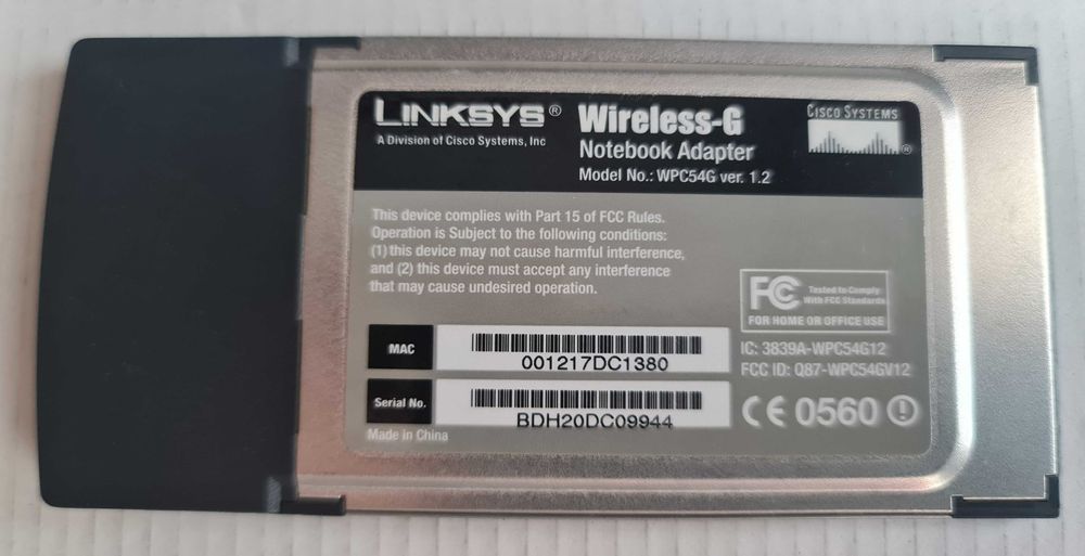 Adaptador Cisco-Linksys WPC54G Wireless-G