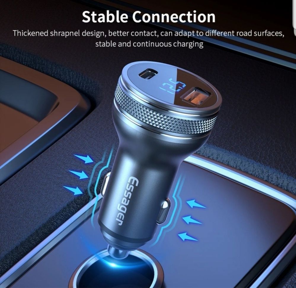 Швидка автомобільна зарядка 36W в прикурювач USB+Type C з вольтметром