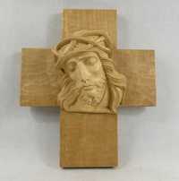 Krzyż krucyfiks rzeźba głowa JEZUS DREWNO 28 x23,6cm