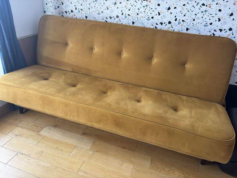 Wersalka z funkcją spania kanapa sofa prl musztardowa vintage