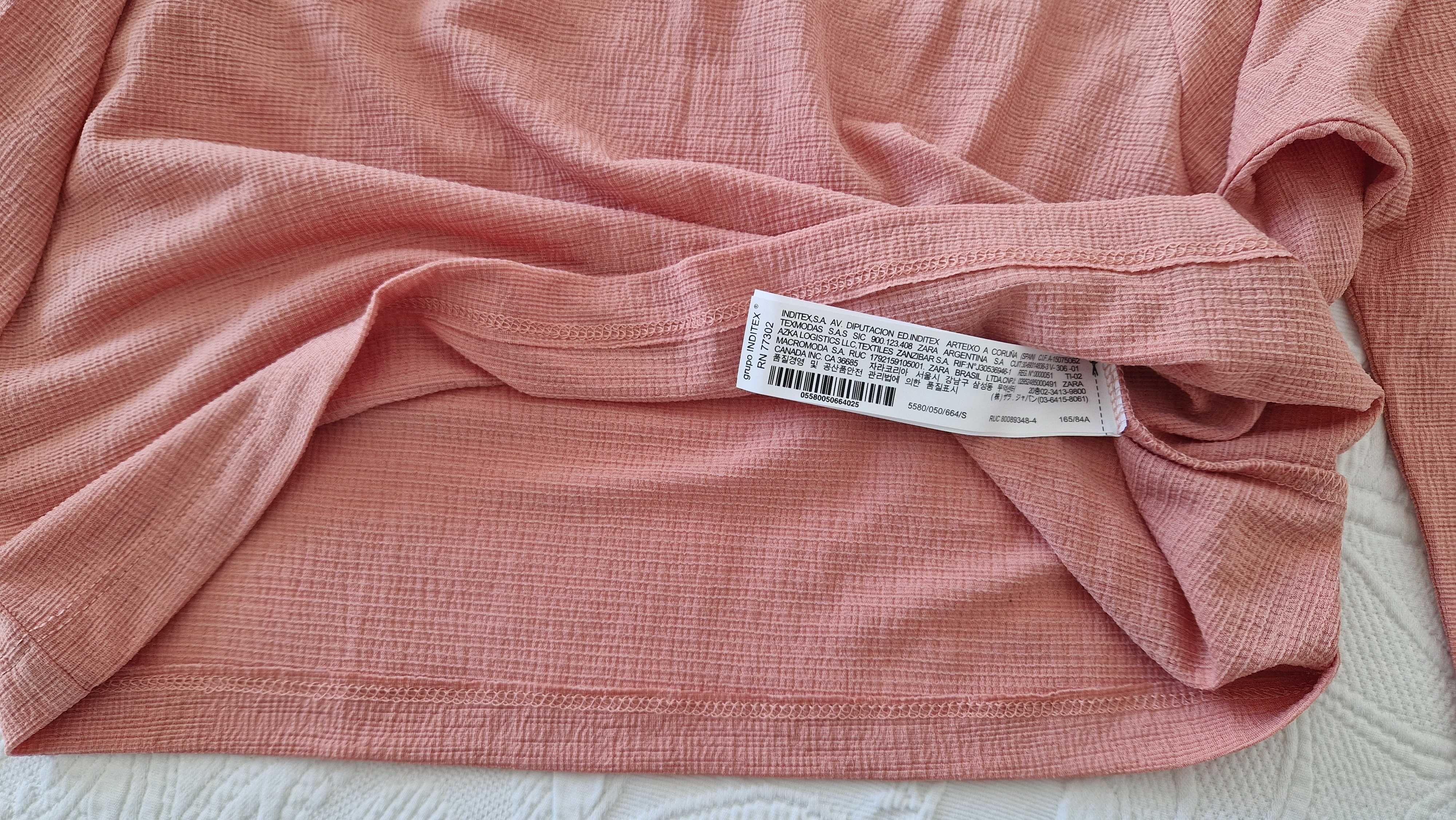 Blusa rosa, managa comprida, Zara, tamanho S