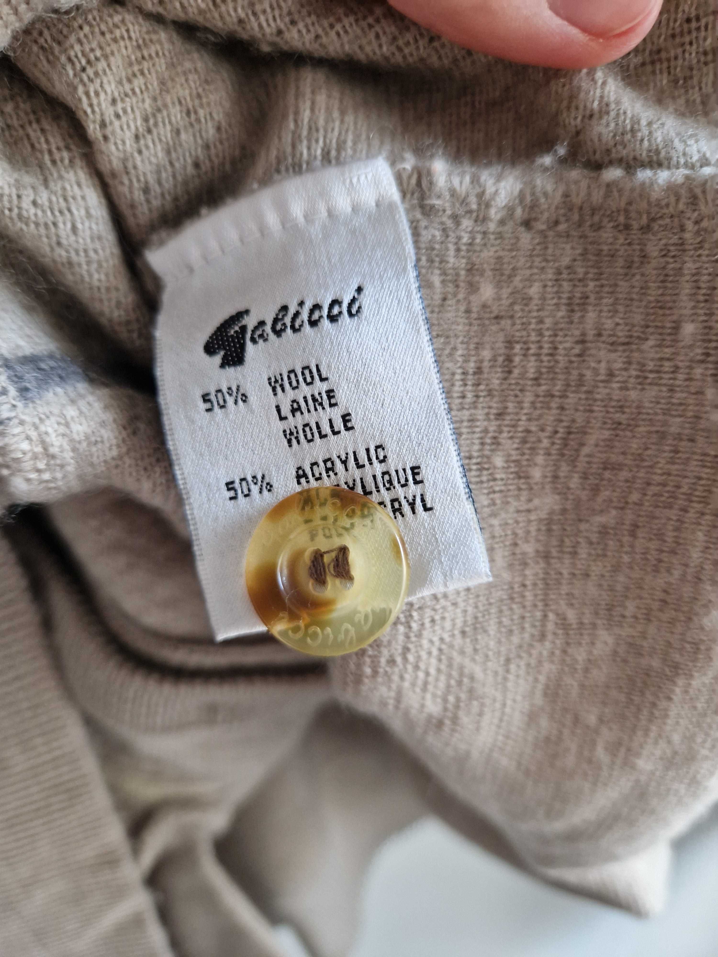 Beżowy sweter męski Gabicci z wełną XL vintage casualowy ciepły