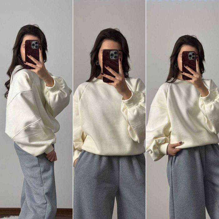 Жіноче тепле худі на флісі світшот без капюшона оверсайз кофта зимова