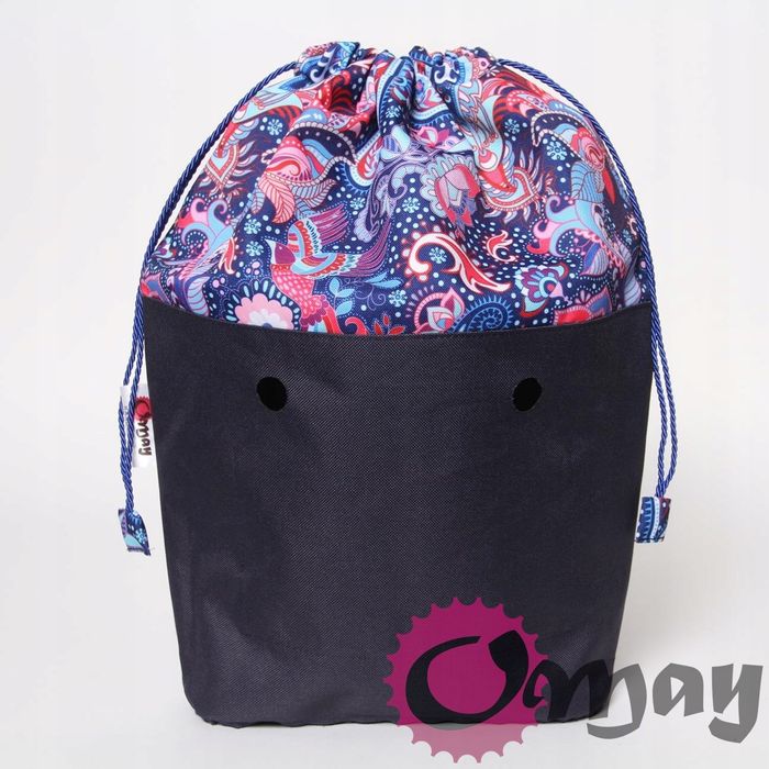 Granatowy organizer do OBAG MINI worek Orient Paisley róż komin OMAY