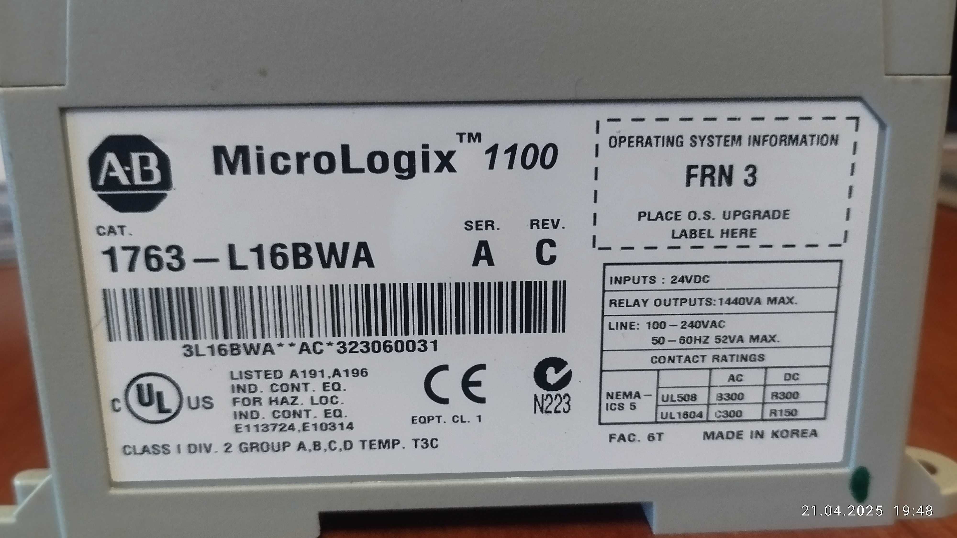 Контроллер Rockwell Automation MicroLogix 1100 1763-L16BWA