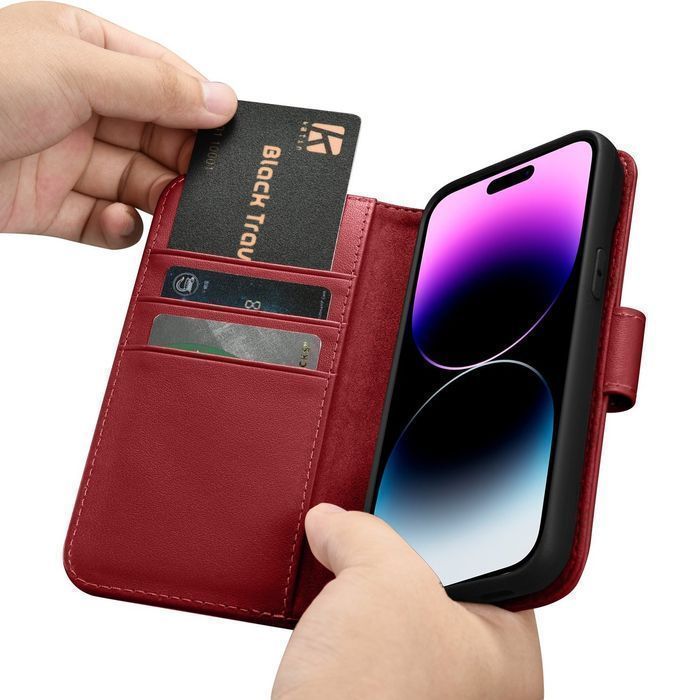 Etui Portfel Skórzane Anti-RFID do iPhone 14 Pro Max (Czerwone)