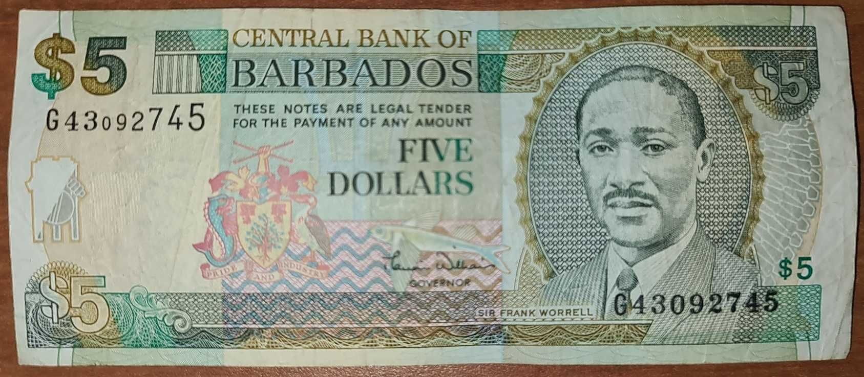 Banknot 5 dolarów Barbados