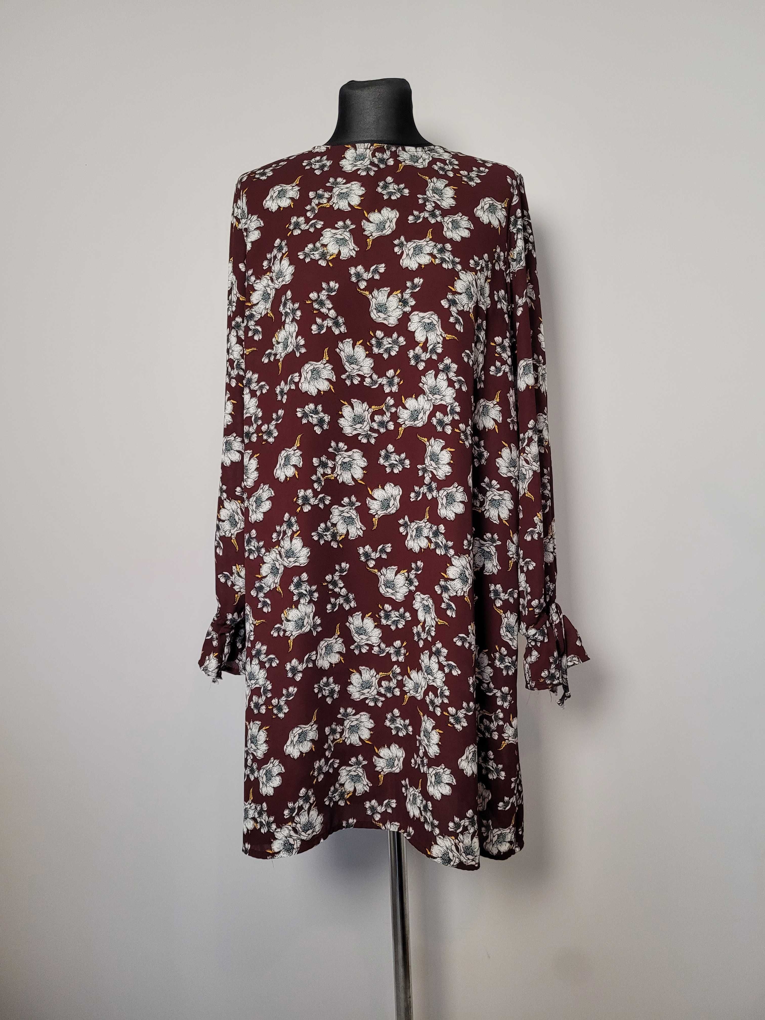 Brązowa zwiewna sukienka Gina Tricot na jesień długi rękaw M midi