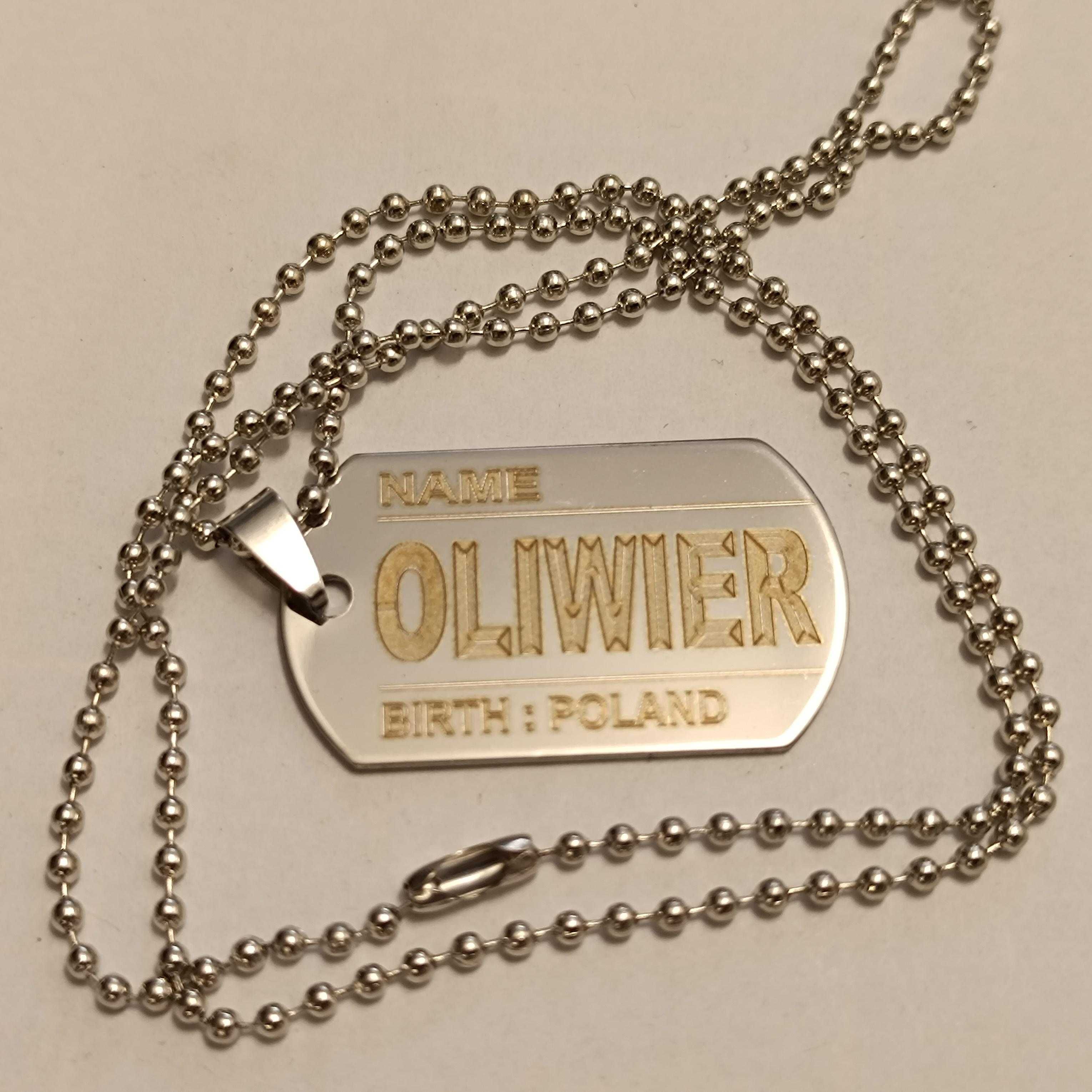 Naszyjnik nieśmiertelnik DOG-TAG - stal nierdzewna 316L - OLIWIER