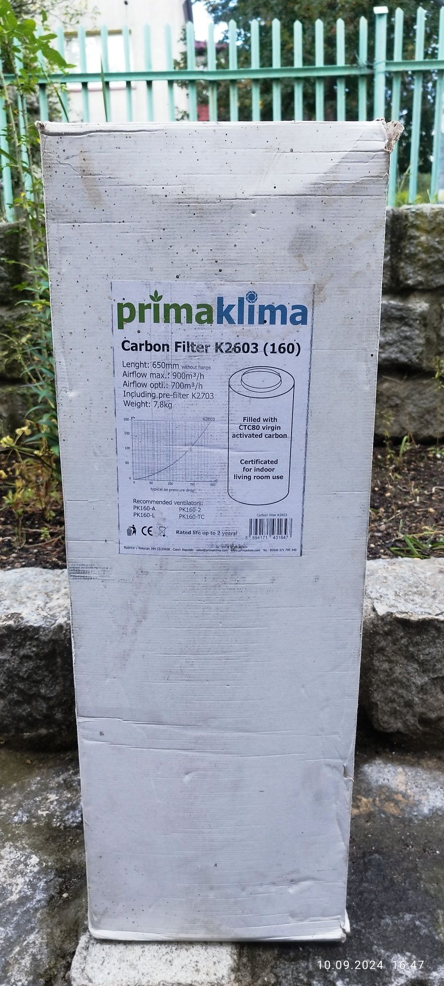 Wentylator promieniowy prima klima II(fi160mm)wraz z filtrem węglowym
