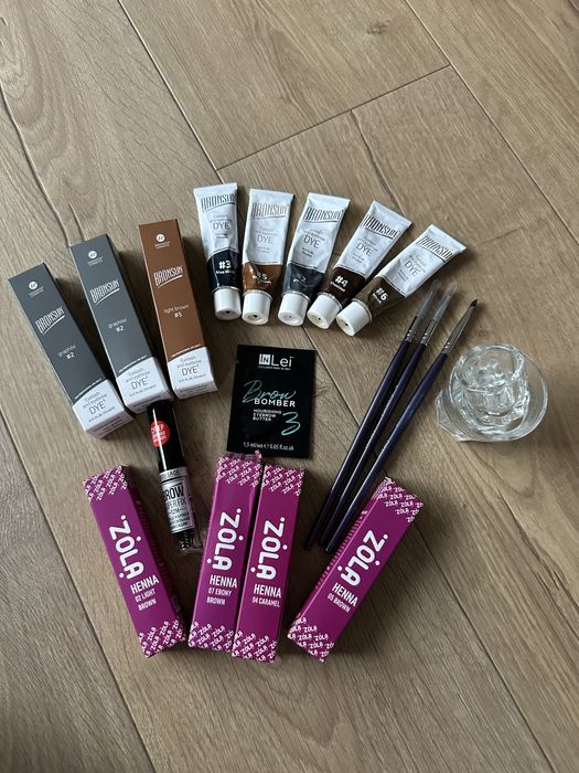 Zestaw dla stylizacji brwi - henna, farba, pędzle, żel do brwi, botox