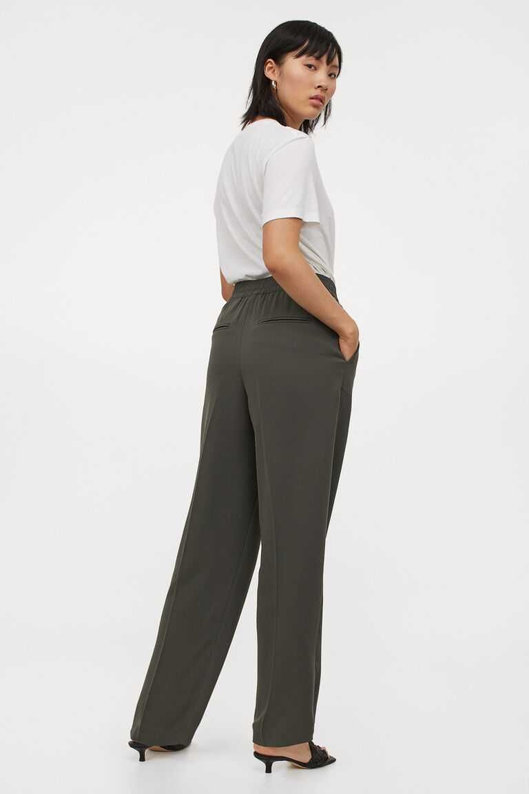 Новые брюки с эластичной талией штаны прямого кроя цвета хаки от H&M