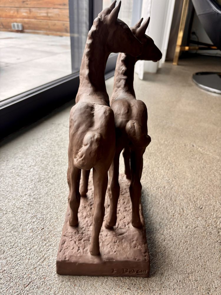 Unikatowa Figura Rzeźba 2 Konie Majolika Else Bach dla Karlsruhe 1930