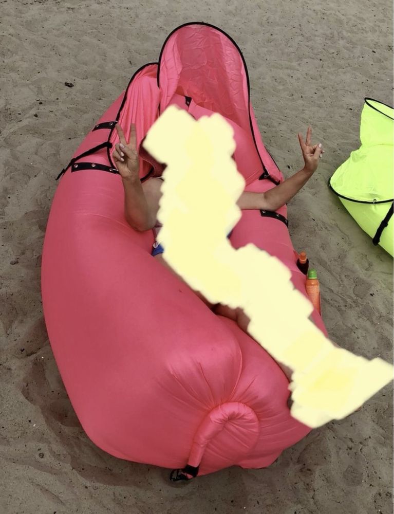 Materac plażowy / leżak dmuchany powietrzem z daszkiem