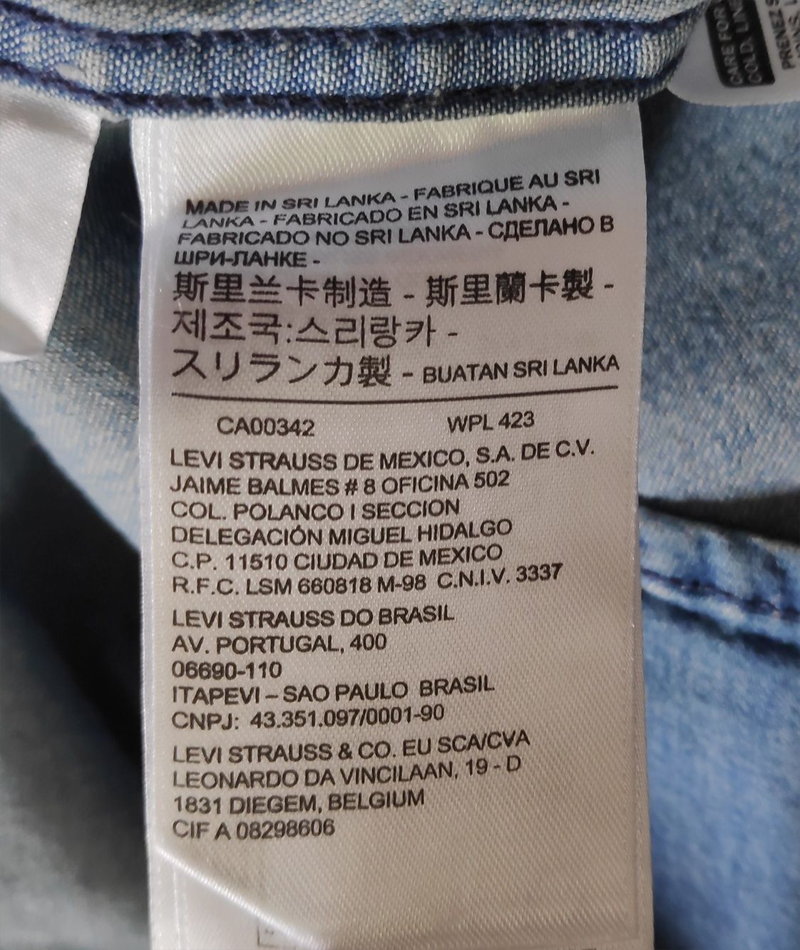 Levi's stretch джинсовая тенниска рубашка Оригинал размер S