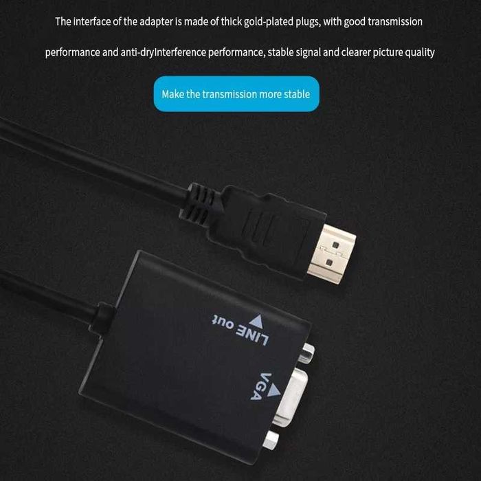НОВЫЙ Переходник HDMI to VGA 1080P HD + шнур AUX Audio Cable 3,5 mm