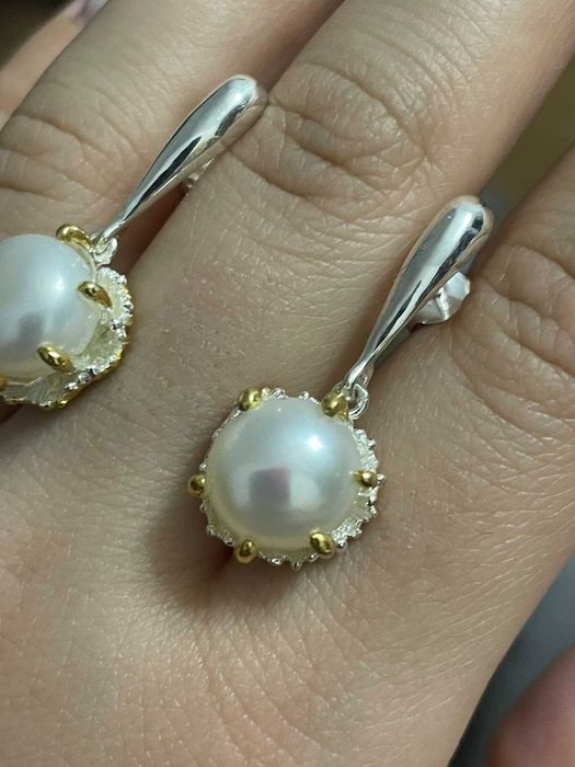Серьги из серебра 925 пробы с натуральным не облагороженным жемчугом