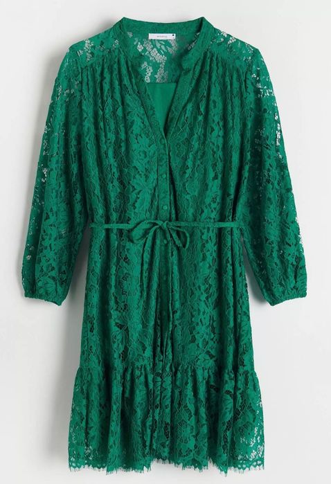 Reserved sukienka koronka oversize zielona S M nowa